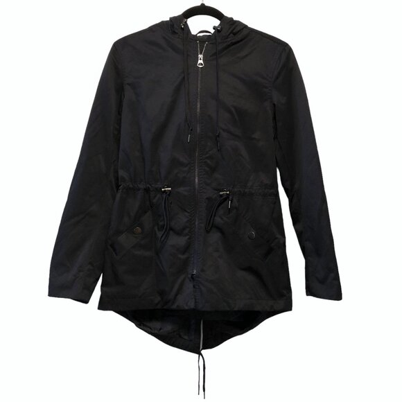 H&M Black Solid Full Zip Long Sleeve Hooded Parka Size US 4 - Picture 1 of 15